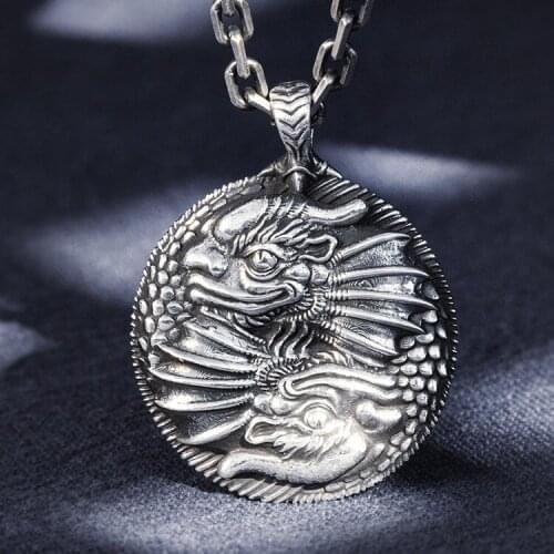 999 solid Sterling Silver Thai Mens Women fish trigram amulet pendant charm tag Chain necklace A4551