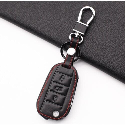 Genuine Leather Car Key Case for peugeot 3008 208 308 508 408 2008 3 Button Protective Carrying Case Holder Skin Car Accessories