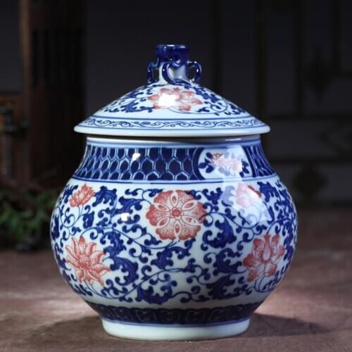 Jingdezhen Blue And White Porcelain jar Tea Caddy Ornaments With Cover Antique Chinese ceramic jar vase