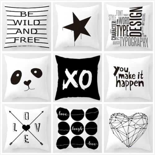 Letter Love Home Cushion cover Cotton linen Black White pillow cover Sofa bed Nordic decorative pillowcase 45x45cm almofadas