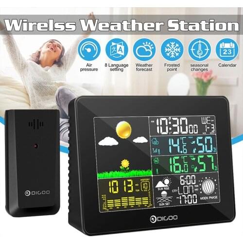 DIGOO DG-TH8868 Weather Station LCD Indoor Outdoor Thermometer Humidity Snooze Alarm Clock Sunrise Sunset Calendar Forecast