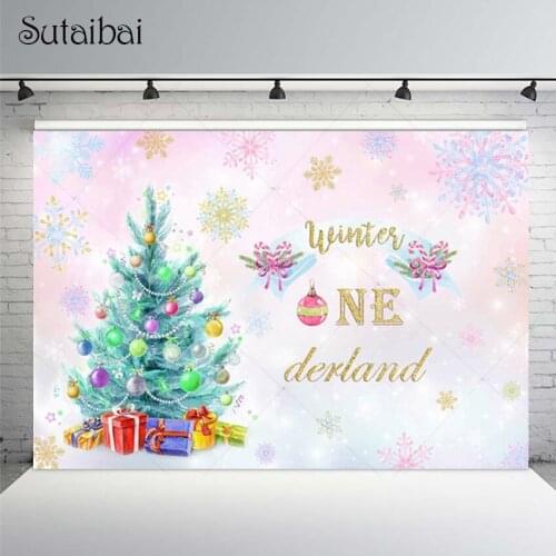 Winter Onederland Watercolor Backdrop 1st Birthday Baby Girl Snowflake Christmas Photography Background Studio Party Decorations
