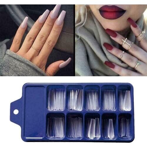 100Pcs Acrylic False Fake Nail Art Fingernail Oval Professional Full Cover Fasle Nail Art Fingernail Coffin False Nails Art