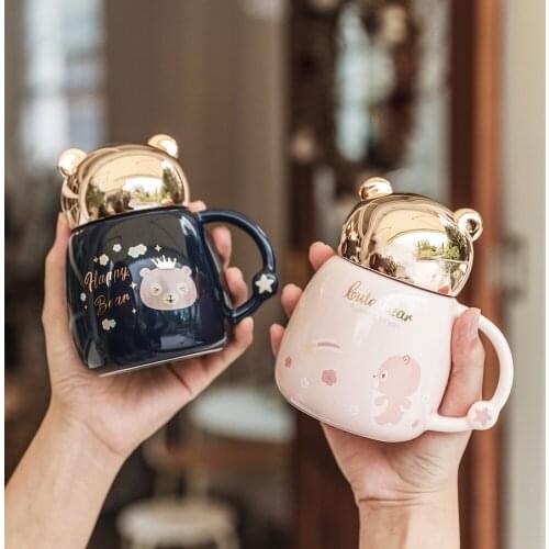 Bear Mug Cute Creative Water Cup Household Ceramic Mug with Lid Coffee Cup Office Flower Tea Cup Fun Gift tea cup set CL51308