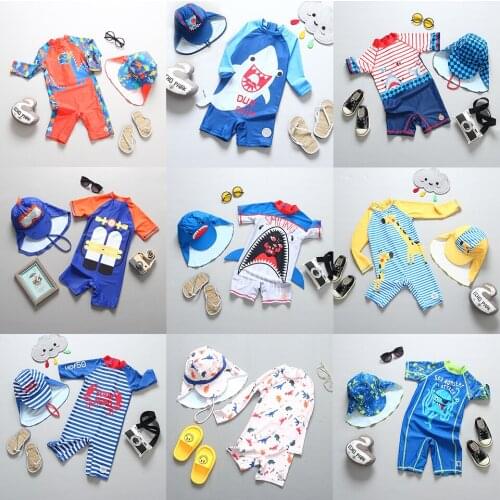 Swimsuit Kids Boys Bathing Suit Two Pieces with Hat SFP50 Cartoon Baby Boy Swimwear Children Swimming Suit Beach Suring Wear