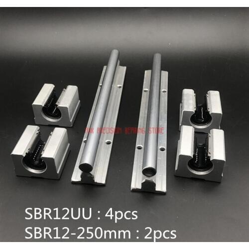 2019 Top Fashion Rushed AXK 12mm Linear Rail Sbr12 L 250mm Support Rails 2 Pcs + 4 Sbr12uu Blocks For Cnc For Shaft
