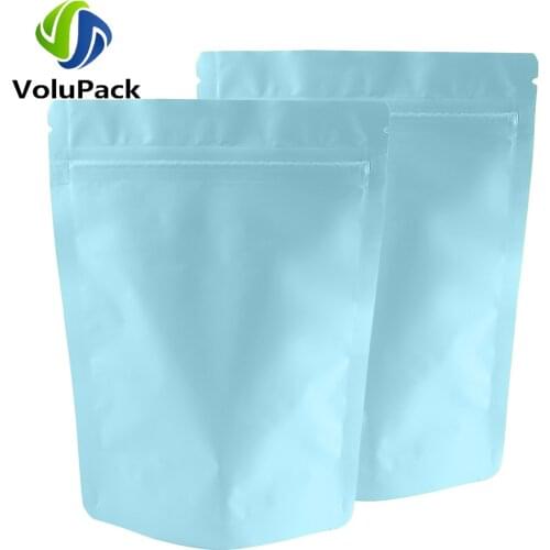 Matte Blue Heat Sealing Zipper Clip Storage Bags Stand Up Tear Notch Pouches Reusable Metallic Mylar Smell Proof Packaging Bags