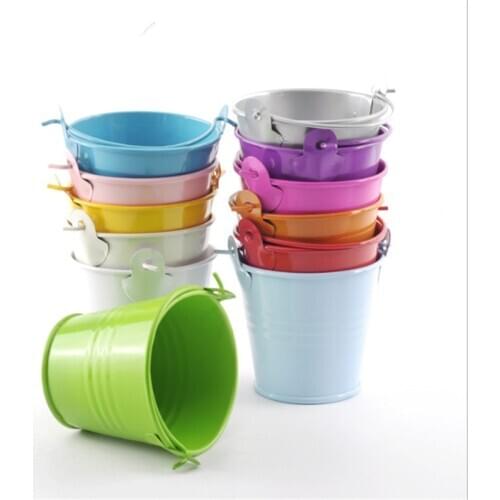 9 Color Mini Metal Bucket Candy Box Wedding Decoration Favor Bridal Baby Shower Bachelorette Party Desktop Potted Plants Pot-S