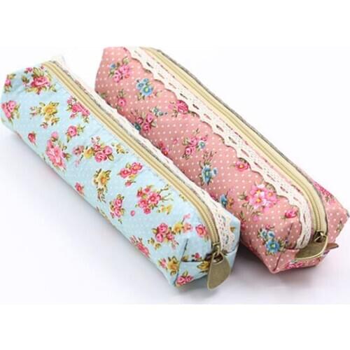 Fashion Flower Floral Lace Pencil Pen Case Cosmetic Makeup Bag Zipper Pouch Purse