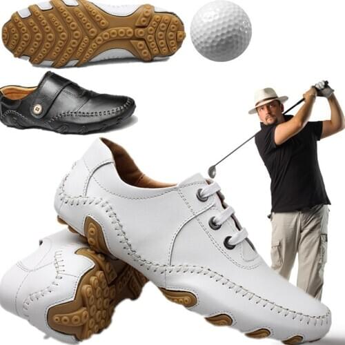 Men Golf Shoes Genuine Leather Waterproof Shoes Lightweight Anti-slip Sole Sports Sneakers Mens Breathable Lace Up Golf Shoes