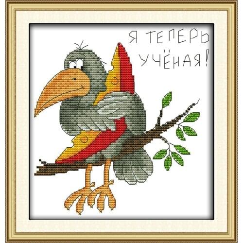 The crow eating watermelon cross stitch kit Pattern printed on canvas DMC embroidery handmade needlework craft supplies material