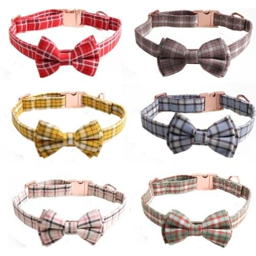 Pet Dog Collars Bow Tie Collar Adjustable Bowtie Necktie Dog Cat Puppy Pet Small Medium Large Dogs Collar Plaid Pattern Lovely