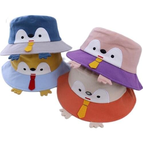 Doitbest 2021 Kids Cotton Bucket Hats Summer Panama penguin Cartoon Sun Cap Baby Boys Girls Outdoor Beach Fisherman Hat