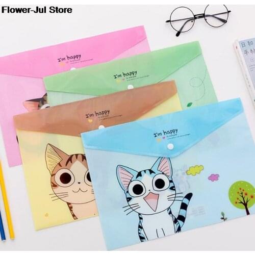 2PCS Kawaii PVC A4 Cheese Cat File Bag Stationery Bag Korean Style Cute Document Filing Folder Products Office School Supplies