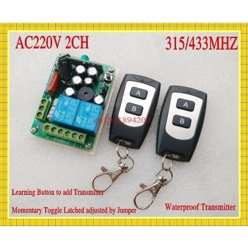 AC220V 2CH Remote Control Switch 10A Relay Receiver Transmitter Waterproof Light Lamp Bulb LED Remote Control RF Wireless Switch