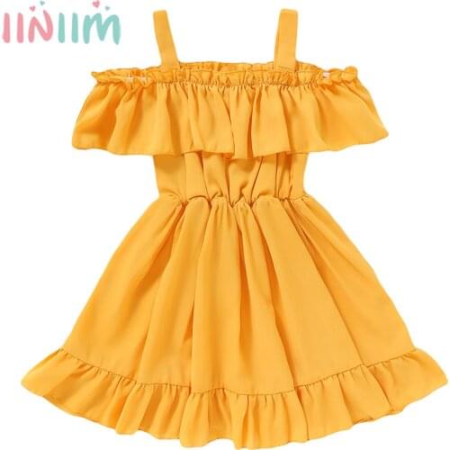 Toddler Girls Dresses Chiffon Ruffles Children Girls Party Dress Solid Color Ball Gown Suspenders Kids Girl Clothes 1-5 Years