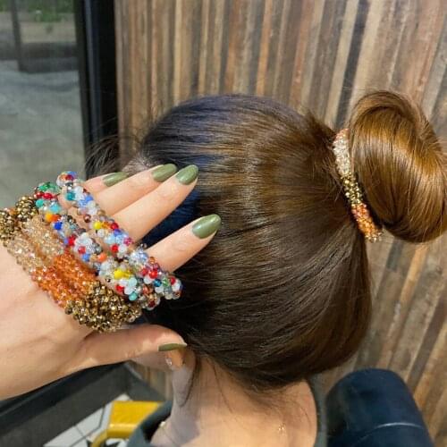 Women Korean Modal Colorful Crystal Head Rope Female Fashion Party Rubber Bands