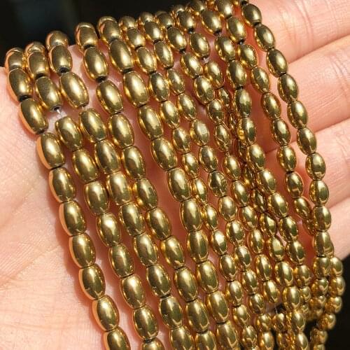 Gold Plated Natural Stone Hematite Beads Oval Rice Shape Rondelle Beads For Jewelry Making DIY Bracelet Good Color Retention