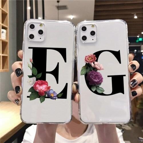 The Letters Alphabet Flowers clear TPU Phone Case for iPhone 12PRO MAX 12mini SE 7 8 plus XR XS MAX 11PRO MAX Custom name Cover