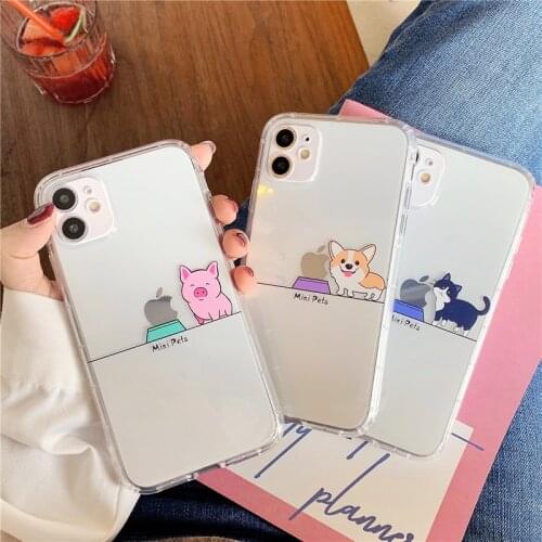 Cute Cartoon Animal Transparent Phone Case For iPhone 12 11 Pro Max Mini X XR XS 7 8 Plus Camera Protection Soft Back Cover