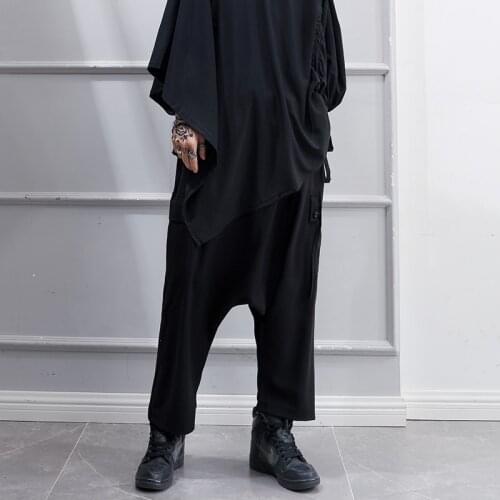 Spring and summer new 2021 black big crotch pants loose and versatile Capris casual fashion performance clothing stage dress