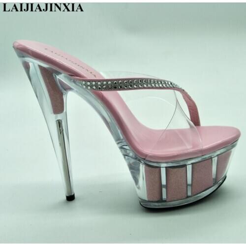 LAIJIANJINXIA New 2018 Summer 15cm High Heels Peep Toe Pump Women Fashion Slippers Thin Heels 5CM Platform Party Wedding Shoes