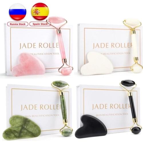 Face Massage Jade Roller Rose Quartz Natural Stone Gua Sha Slimmer Lift Wrinkle Double Chin Remover Beauty Care Slimming Tools