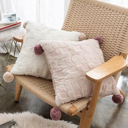 DUNXDECO Cozy Cushion Cover Couch Decorative Pillow Case Warm Soft Fleece Cut Pile Balls Sofa Chair Bedding Coussin