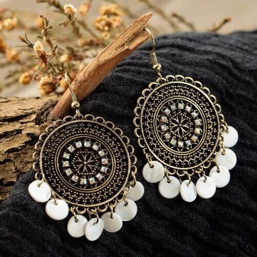 Vintage Beads Round Dangle Drop Earrings for Women 2019 Fashion Engagement Wedding Bridal Earrings Hanging Jewelry Accessories