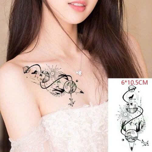 Waterproof Temporary Tattoo Sticker Wolf Mountain Tree Moon Wave Airplane Sexy Body Art Flash Tattoo Fake Tattoo for Women Men