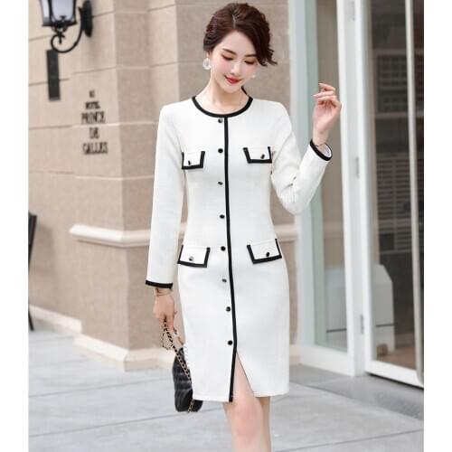 High Quality Fabric Women Long Sleeve OL Styes Dresses Ladies Office Work Wear Slim Hips Dress Beauty Salon Vestidos Patchwork