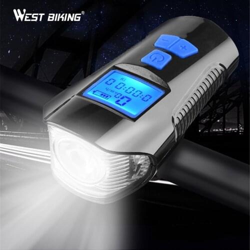 WEST BIKING Bicycle Light Waterproof USB Rechargeable LED Flashlight MTB Bike Computer Speedmeter Cycling Bell Horn Head Lamp