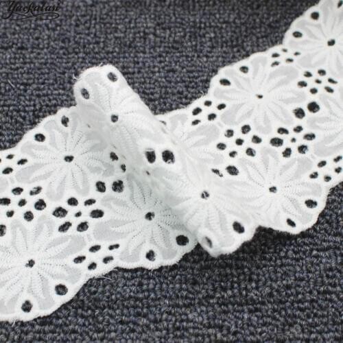 YACKALASI 100% Cotton Eyelet Embroidered Lace Ribbon Swiss Cotton Voile Sewing Apparel Trims Appliqued Ivory 9CM