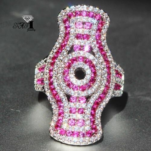 YaYI Jewelry Princess Cut 5.8 CT Red Zircon Silver Color Engagement Rings wedding Heart Rings Girls Party Rings Gifts