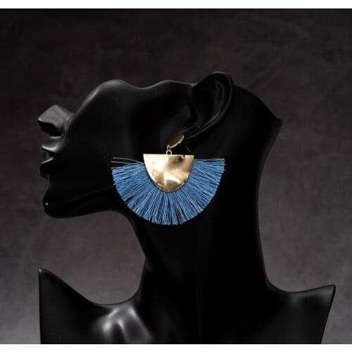 Jaeeyin 2021 Women Statement Western Big Long Medium Silk Thread Tassel Large Bohemia Weaved Earrings Jewelry Vintage Gift