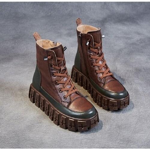 2021 New Women Mid Heels Platform Lace Up Warm Sport Snow Warm Shoes Winter Gladiator Motorcycle Boots Casual Oxford Mujer Botas