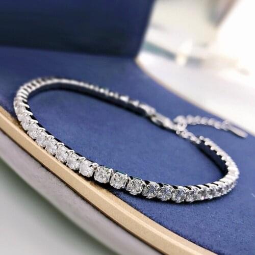 Trendy 18K White Gold 3mm Round High Carbon Diamond Tennis Chain Bracelets for Women 2021 Fine S925 Silver Jewelry Bracelet