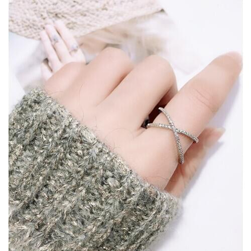 BUDROVKY 925 Sterling Silver Cross Zircon Ring Female Ins Fashion Ring Geometric Line Open Ring Men Women Jewelry Wholesale