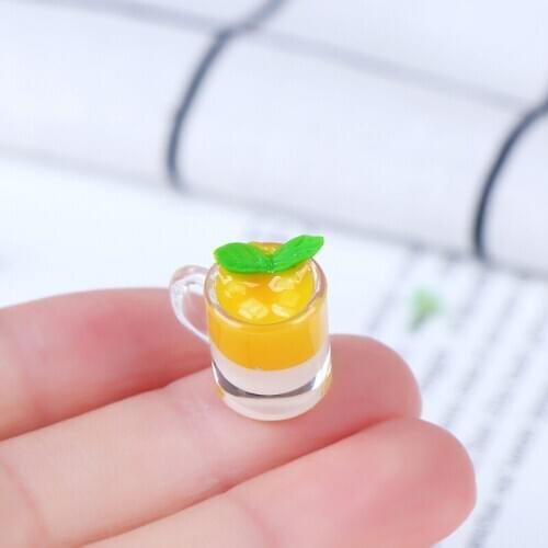 Cute 1Pcs 1/12 Dollhouse Miniature Accessories Mini Mango Pudding Cup Simulation Food Model Toys for Doll House Decoration