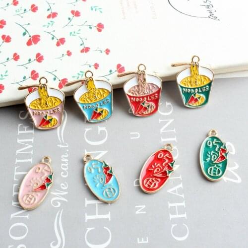 10pcs Diy kawaii enamel instant noodles charms alloy food pendant for bracelet/earring/necklace metal handmade jewelry making