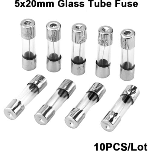 10Pcs/lot 5*20MM Fast Quick Blow Glass Tube Fuse Assorted Kit Fast Blow Glass Fuses 1A 2A 3A 5A 6A 10A 12A 15A 20A 250V thermo