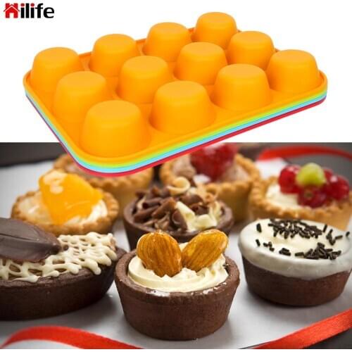 12 Holes Non-Stick Cake Mould Chocolate Cake Cup Muffin Moussi Mold Silicone Round Ice Tray Pudding
