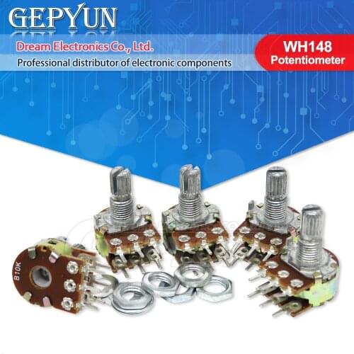 2Pcs WH148 6Pin 1K 2K 5K 10K 20K 50K 100K 500K B1K B2K B5K B10K B20K B50K B500K axis amplifier dual stereo potentiometer 15mm