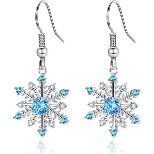 2021 New AAA Blue Zircon Snowflake Dangle Earrings for Women Elegant Fashion Drop Earrings Korean Minimalist Jewelry Gifts