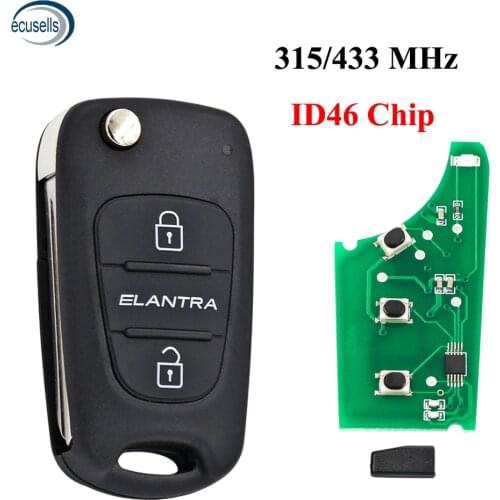 3 Buttons Remote Key Fob 315/433MHz for Hyundai Elantra Complete Key with ID46 Chip for 0682 models