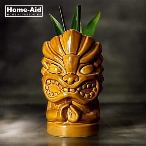 470ml Hawaii Tiki Mugs850ml Cocktail Cup Beer Beverage Mug Wine Mug Ceramic Easter Islander Tiki Mug Bar Tools