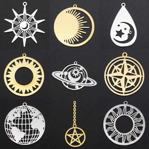 5pcs/lot 100% Stainless Steel Sun Star Moon Earth Planet Charm Pendant Findings Wholesale OEM Order Accepted