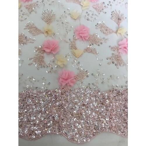 African Lace Fabric High Quality Lace French SYJ-388883 Lace Fabric With 3D flowers beads Sequins nigeria party dress
