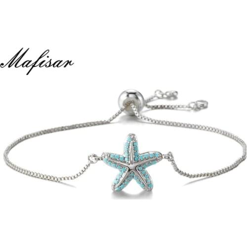 Mafisar 2021 Trendy Starfish Charm Bracelets For Women Blue Zirconia Bracelet Women Party Jewelry Dropship Femme Bijoux