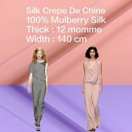 CISULI SILK CREPE DE CHINE 12 m/m Width-140 cm 100% Natural Silk Fabric Matt Color Women Evening Dress Color Collection